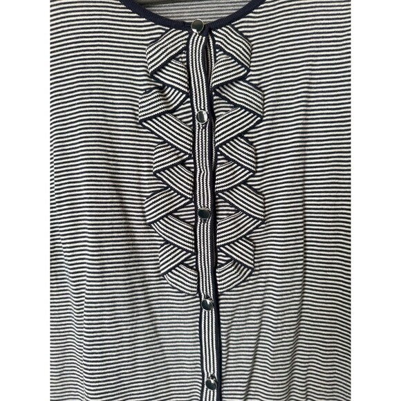 Talbots Collection Cardigan Womens Large Blue Pin Stripe Lightweight - Picture 2 of 8